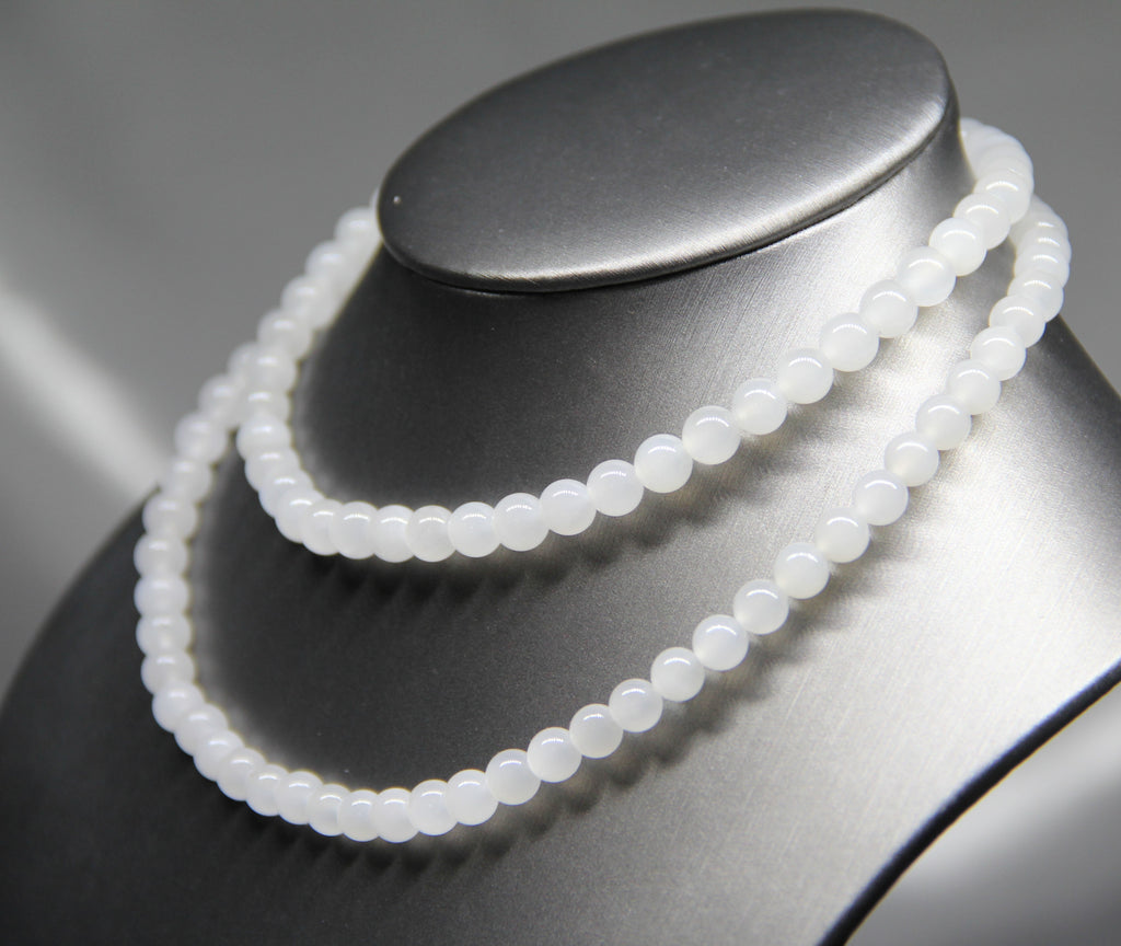 108 Round White Jade Mala Beaded Necklace