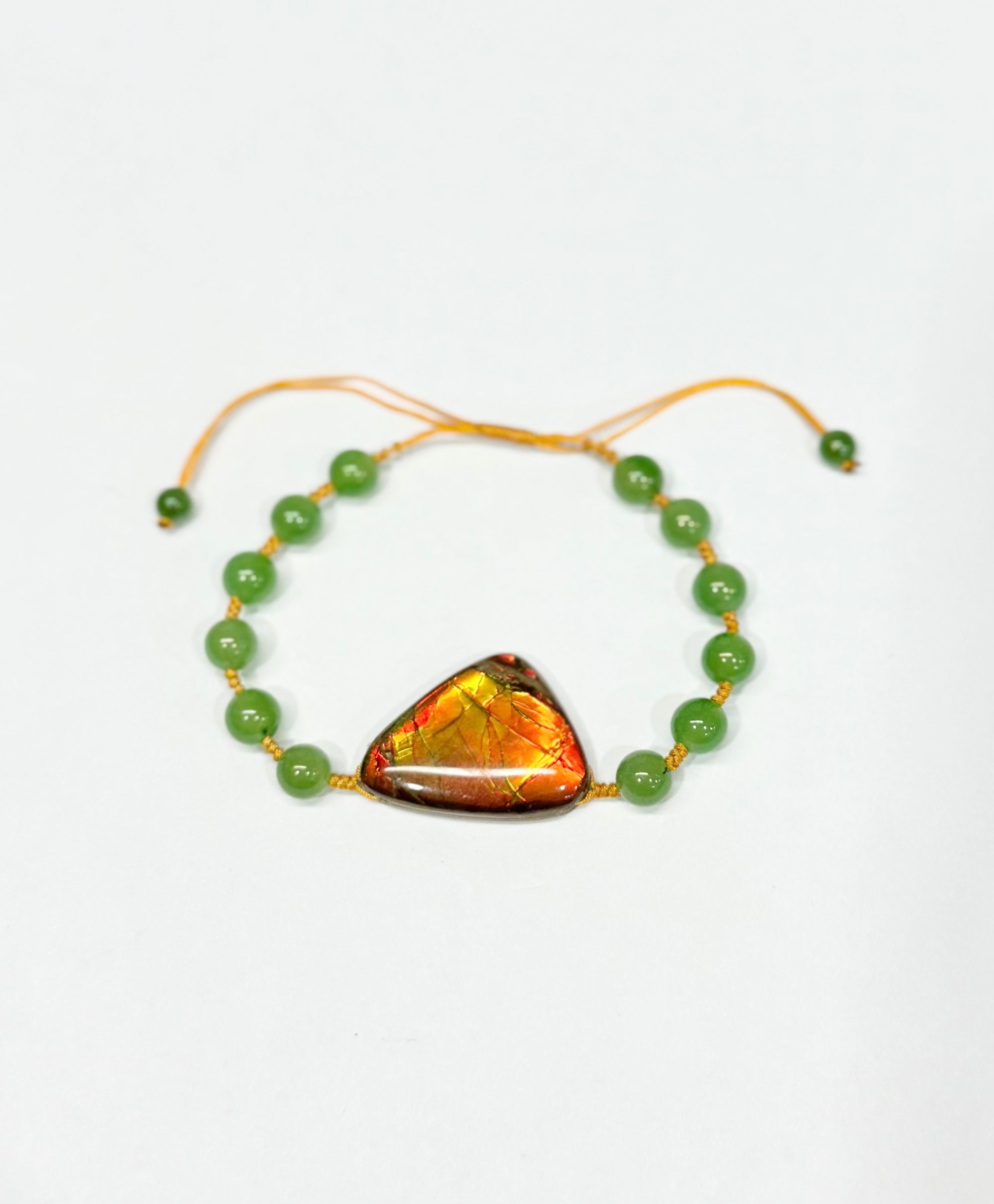 Canadian Ammolite Bracelet Siberian Jade Bracelet Natural Stone #1213