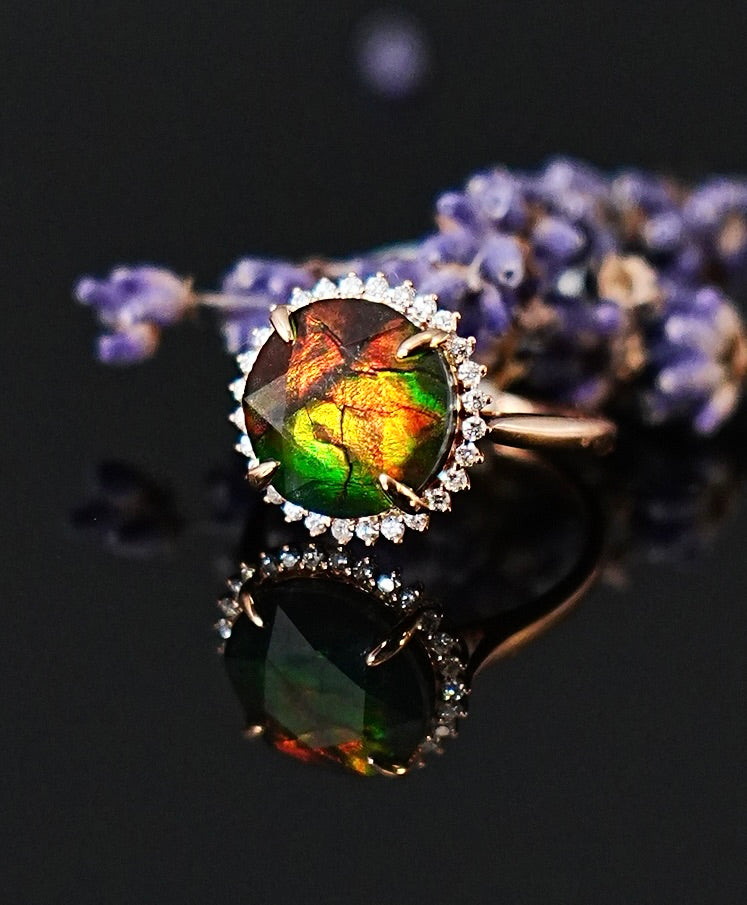 18K Ammolite Diamond Ring #2087