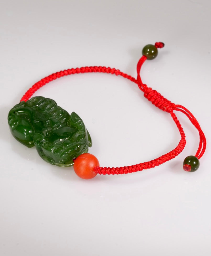 Pixiu Red Cord Jade Bracelet #2892