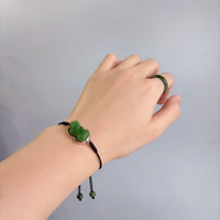Siberian Jade Pixiu Black Cord Bracelet #1813