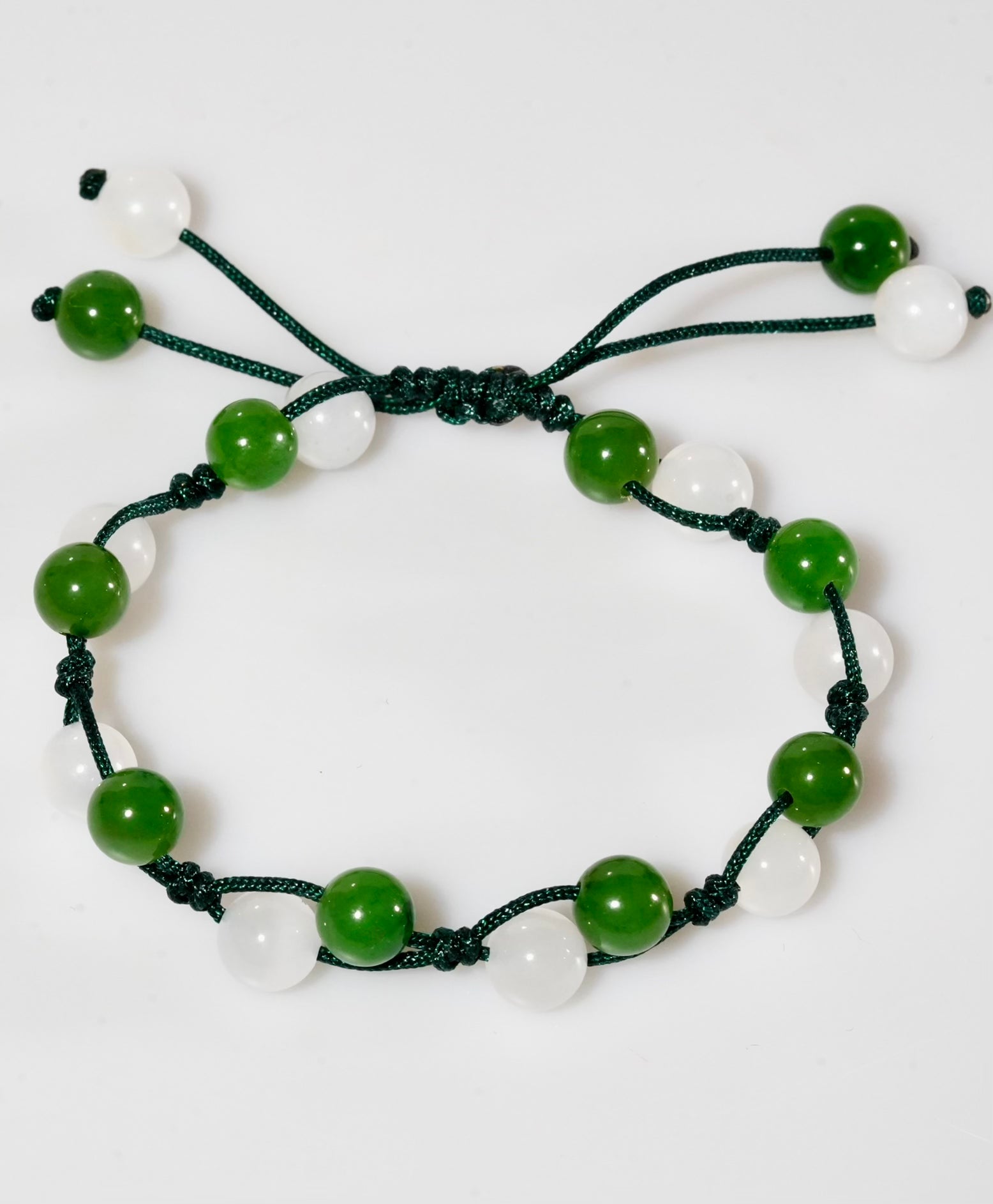 White Jade and Green Jade Beaded Bracelet Harmony Natural Jade #3046