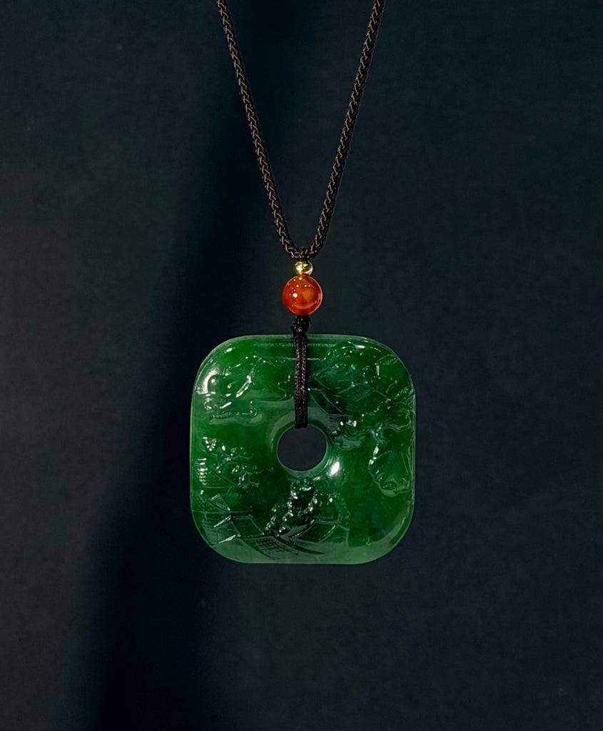 Hand carved Canadian jade pendant natural green nephrite