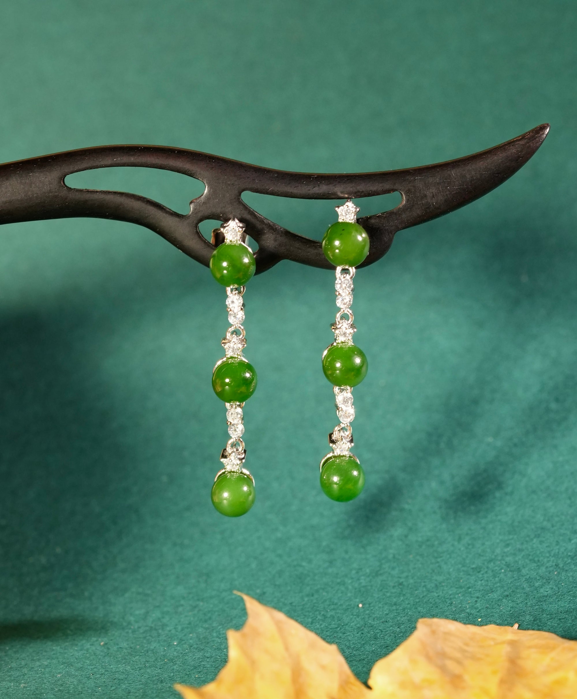 Three Beads Fashion Jade Earrings#1069