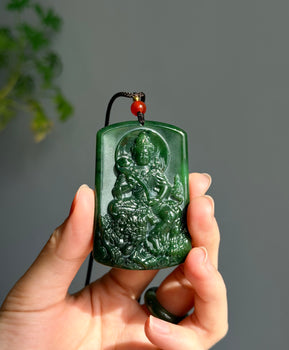Rabbit Zodiac Guardian Buddha Manjushri (Wenshu) Jade Pendant AAA+ Grade #2684