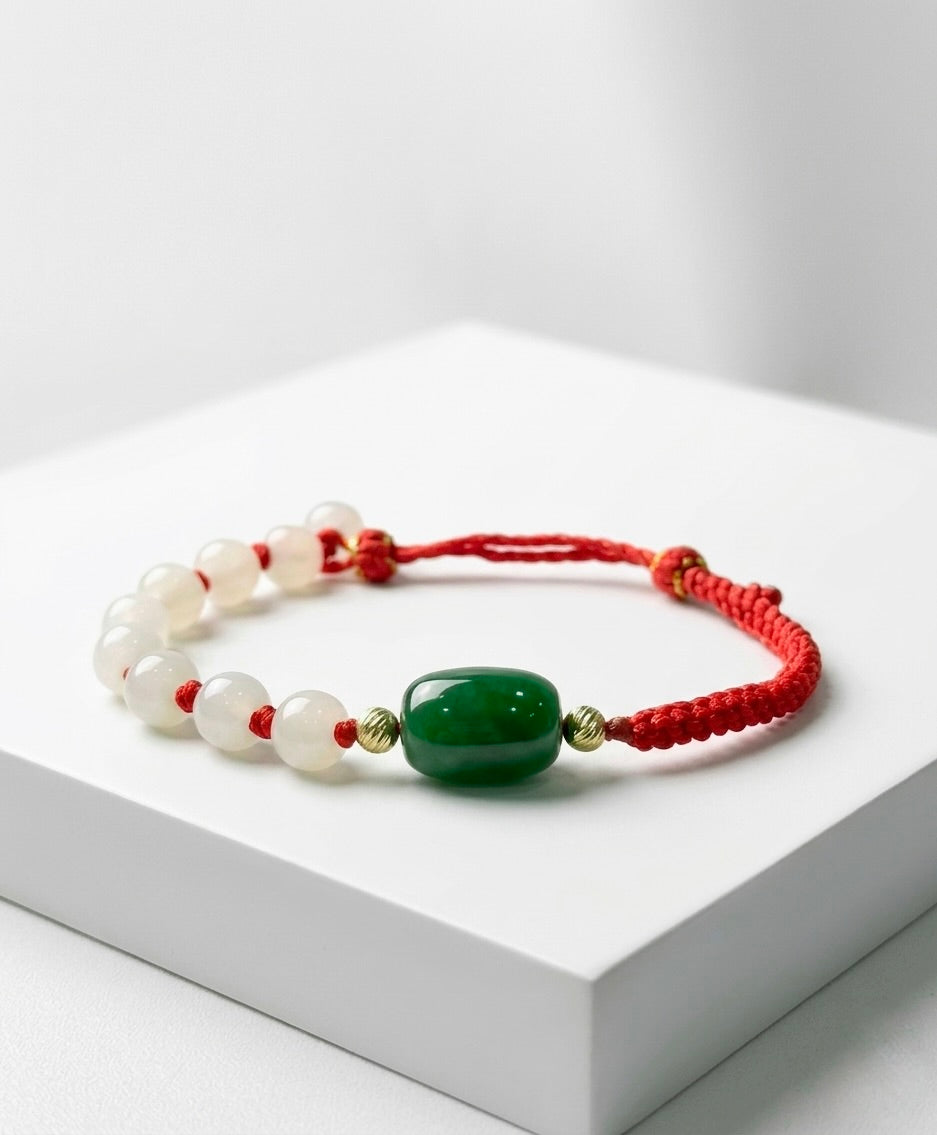 Siberian Jade Hetian Jade Bracelet Red Cord Top Grade #1582