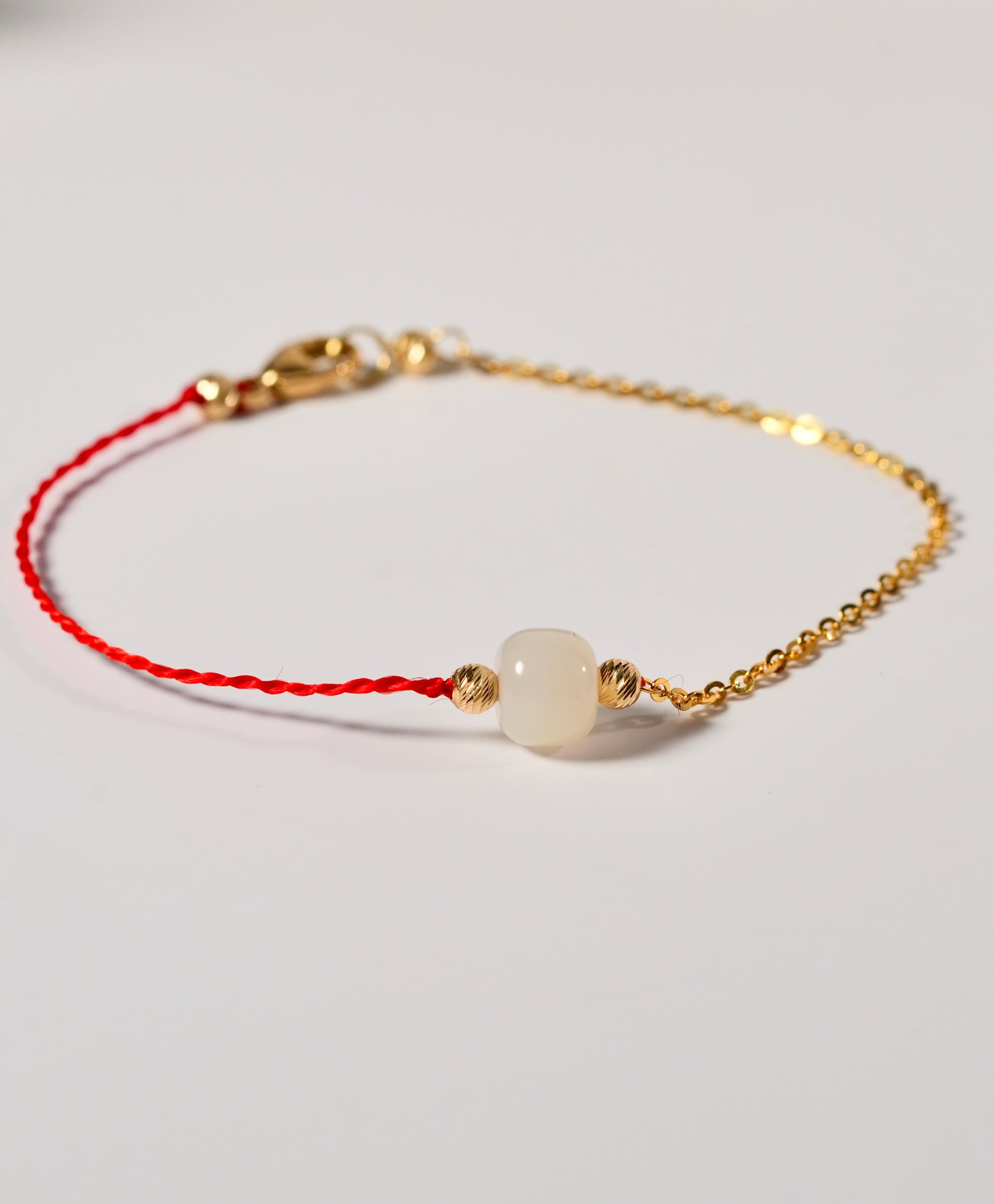 18K White Jade Prime Luck Red Cord Bracelet #2666