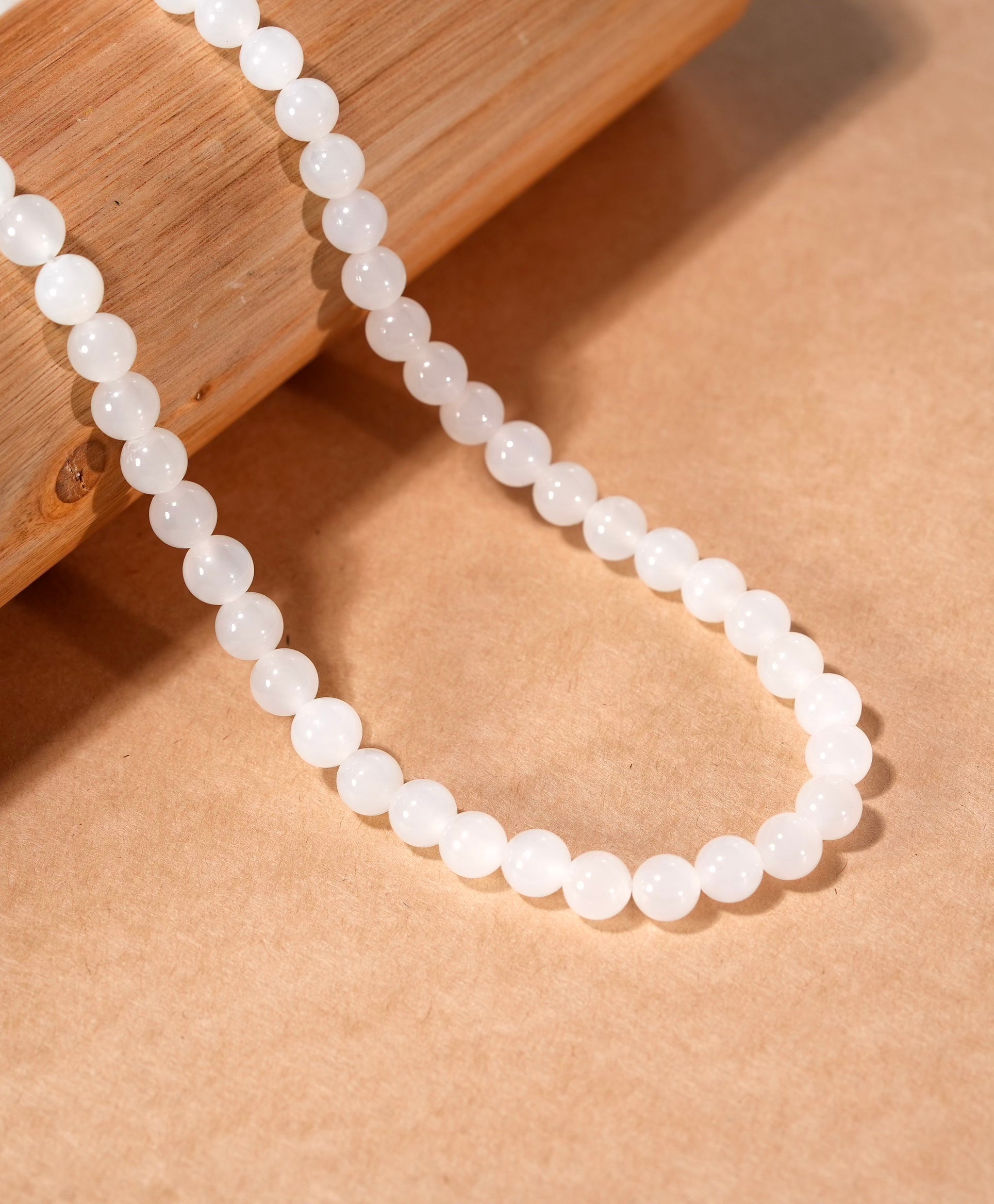 15.5" White Jade Beaded Necklace #2653