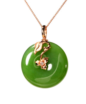 Siberian Jade Peace Buckle Pendant Ping An Kou 18K Gold Natural Jade #1668