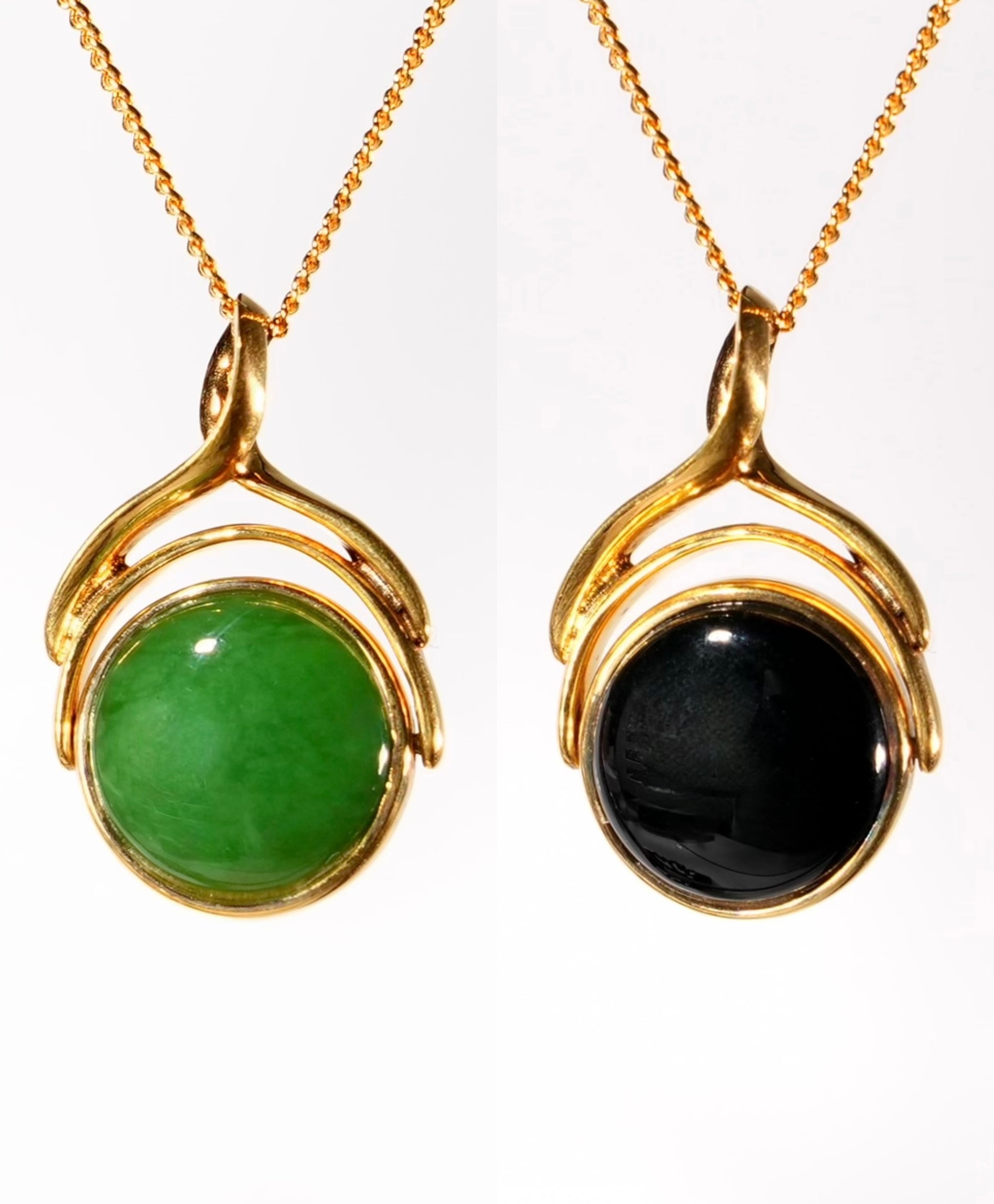Two Sides Jade Pendant - Gold #1097