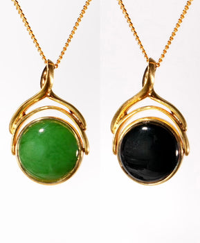 Jade Pendant Double Sided Gold Setting Natural Jade #1097