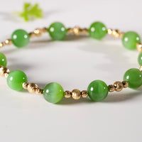 14k 8mm Chatoyant Siberian Jade Starry Bracelet #2591-2