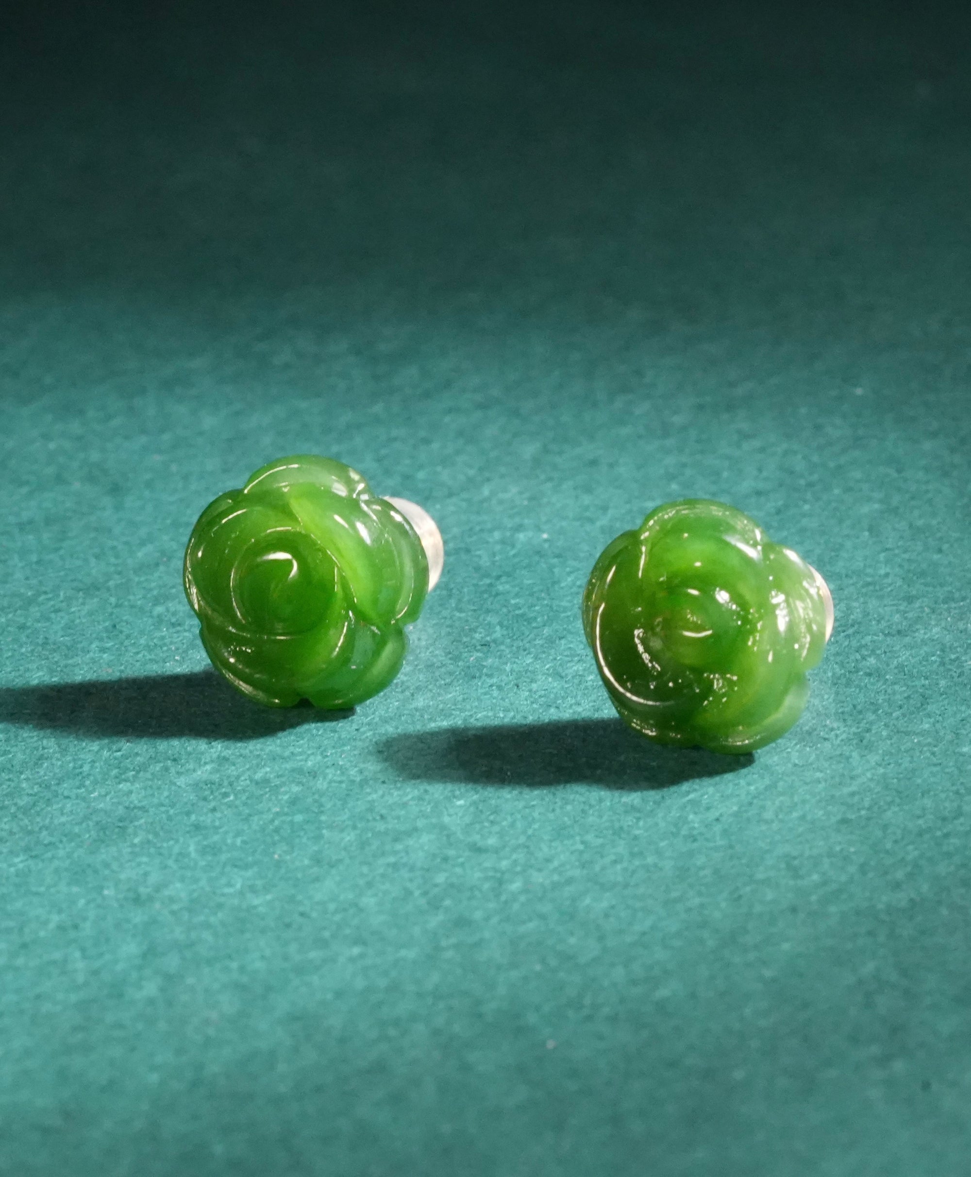 14K Siberian Jade Rose Ear Studs #2784