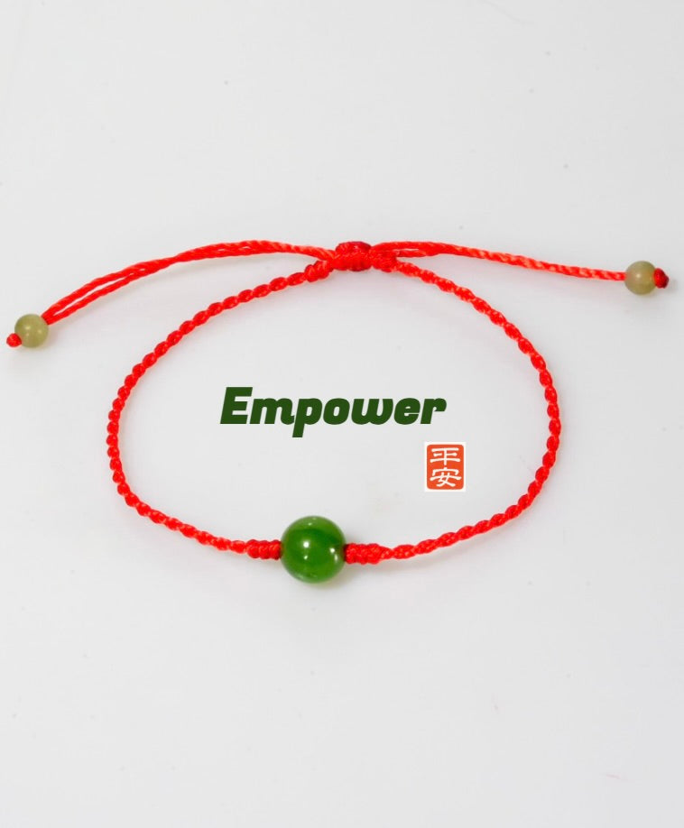 7.5mm Eternal Fortune Red Cord Jade Bracelet #3029