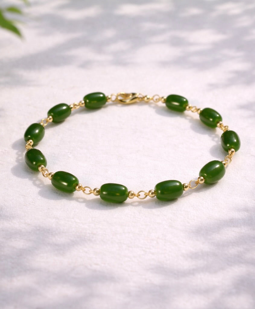 Siberian Jade Bracelet 6 to 7.5mm Natural Jade Starry Night  #3028