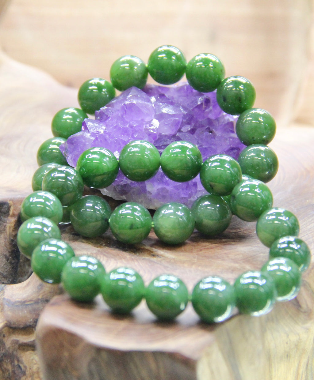 12mm Siberian Jade Beaded Bracelet #1881