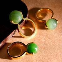 18K 14mm Lucky Bead Jade Ring #2895