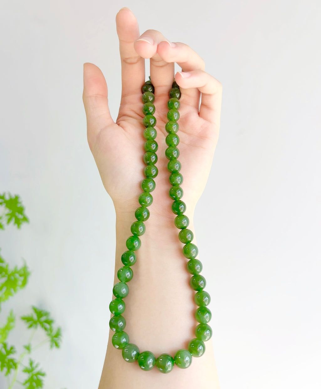 10mm Siberian Jade Beaded Necklace #2531
