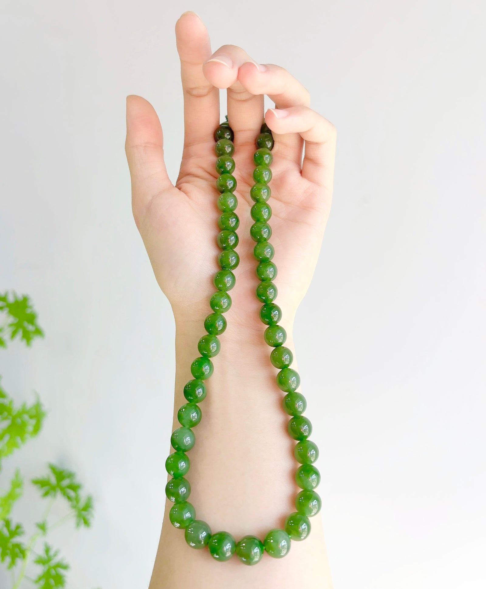 10mm Siberian Jade Beaded Necklace #2531