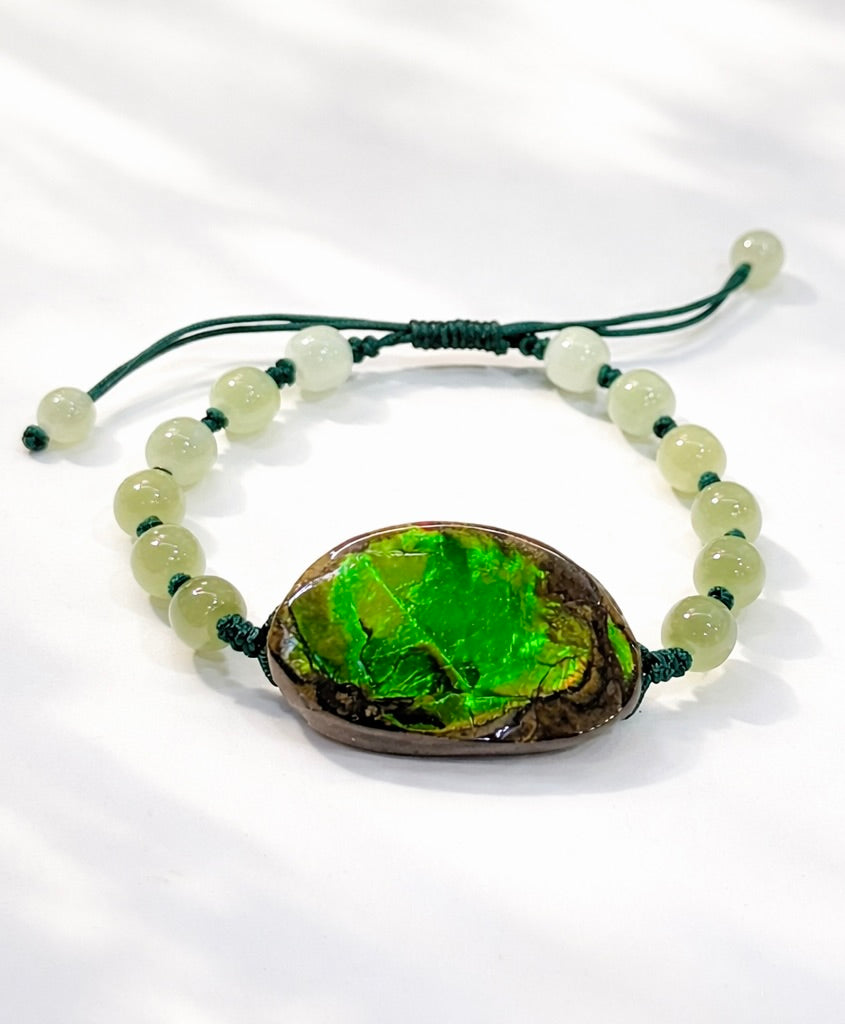 Canadian Ammolite Bracelet Hetian Jade Bracelet Natural Stone #1208