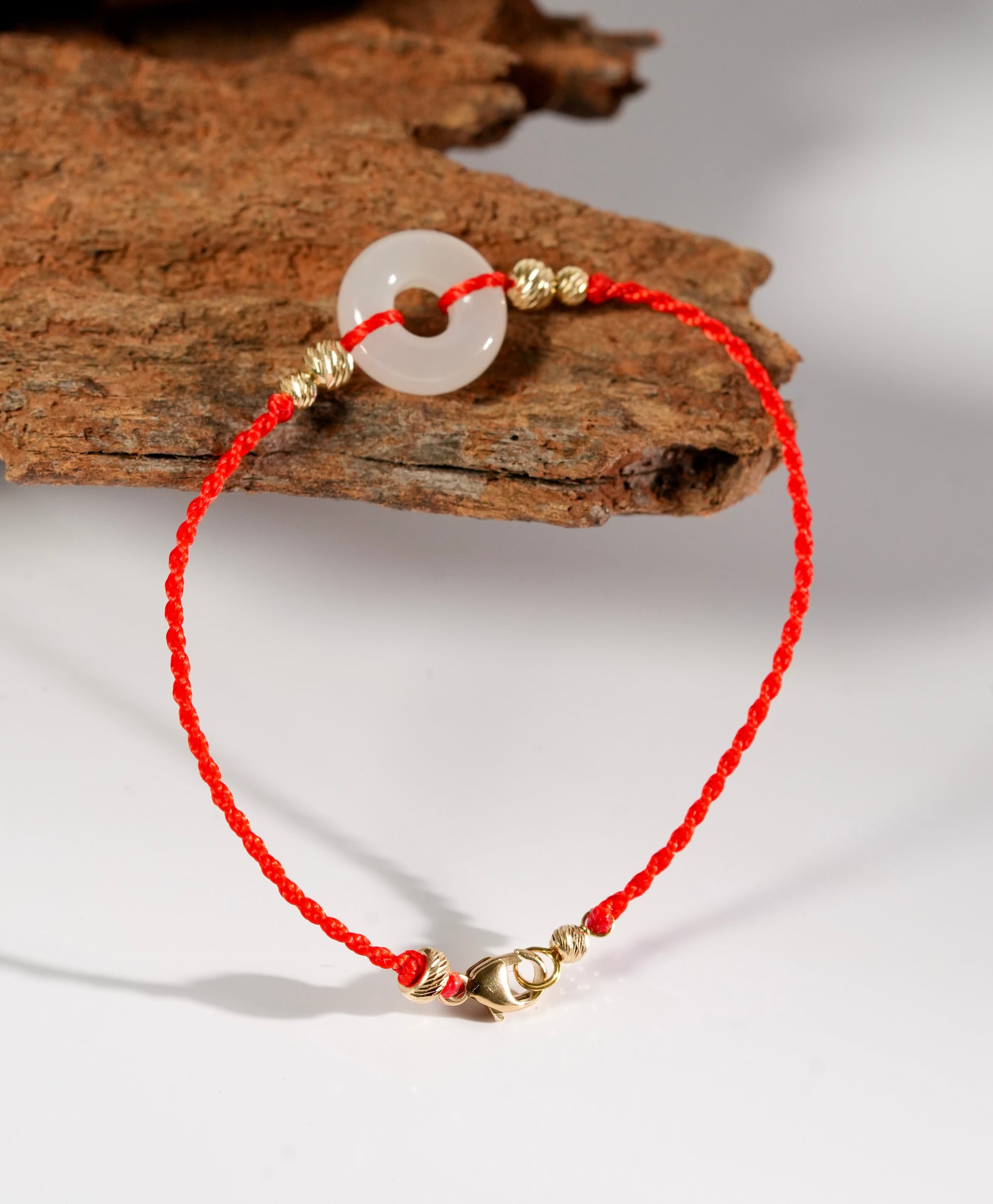 14K White Jade Eternal Harmony Red Cord Bracelet #2667