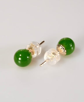 Siberian Jade Ear Studs 14K Gold 6mm Natural Jade #2968