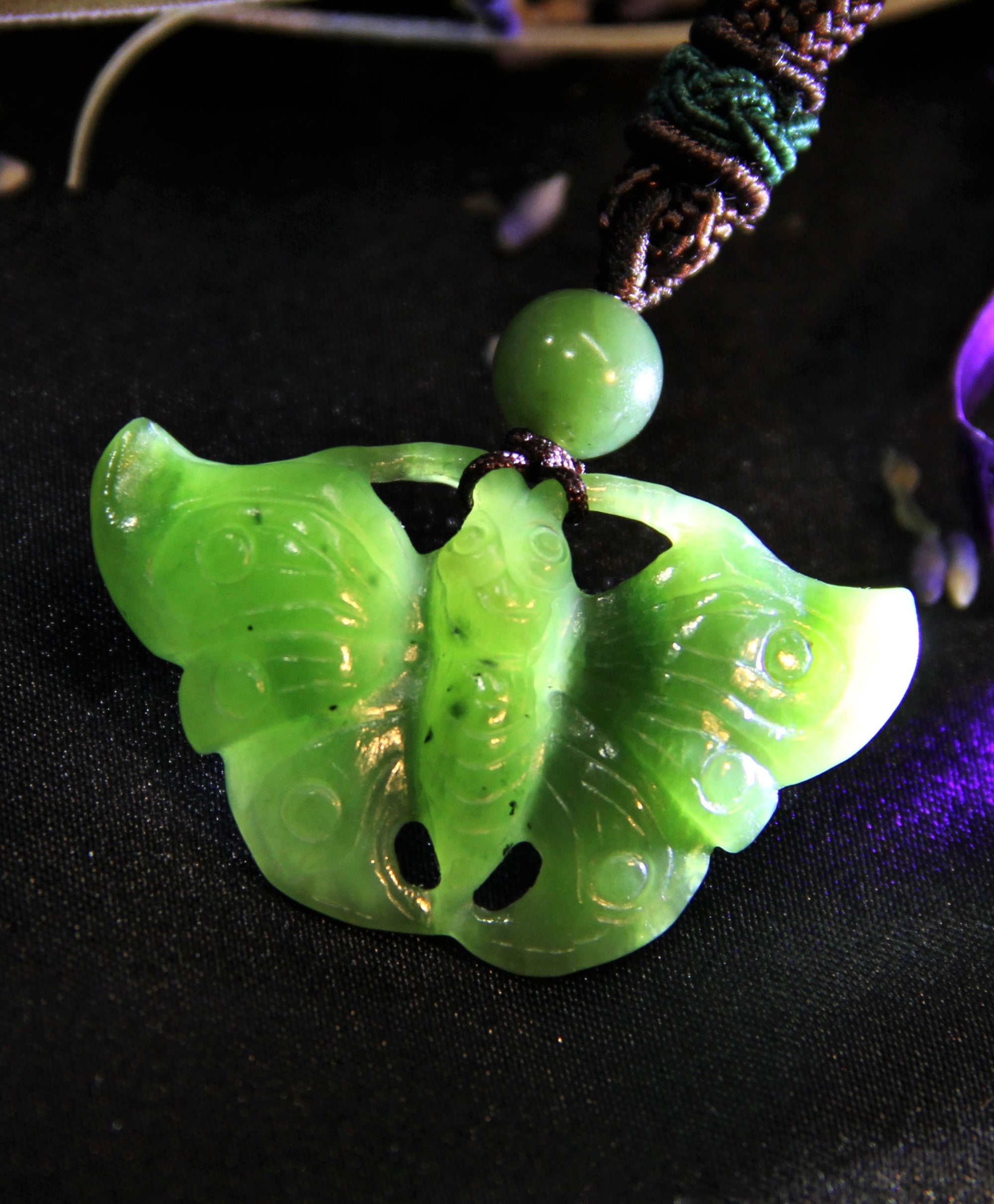 Hand-carved Jade Butterfly Pendant #1785