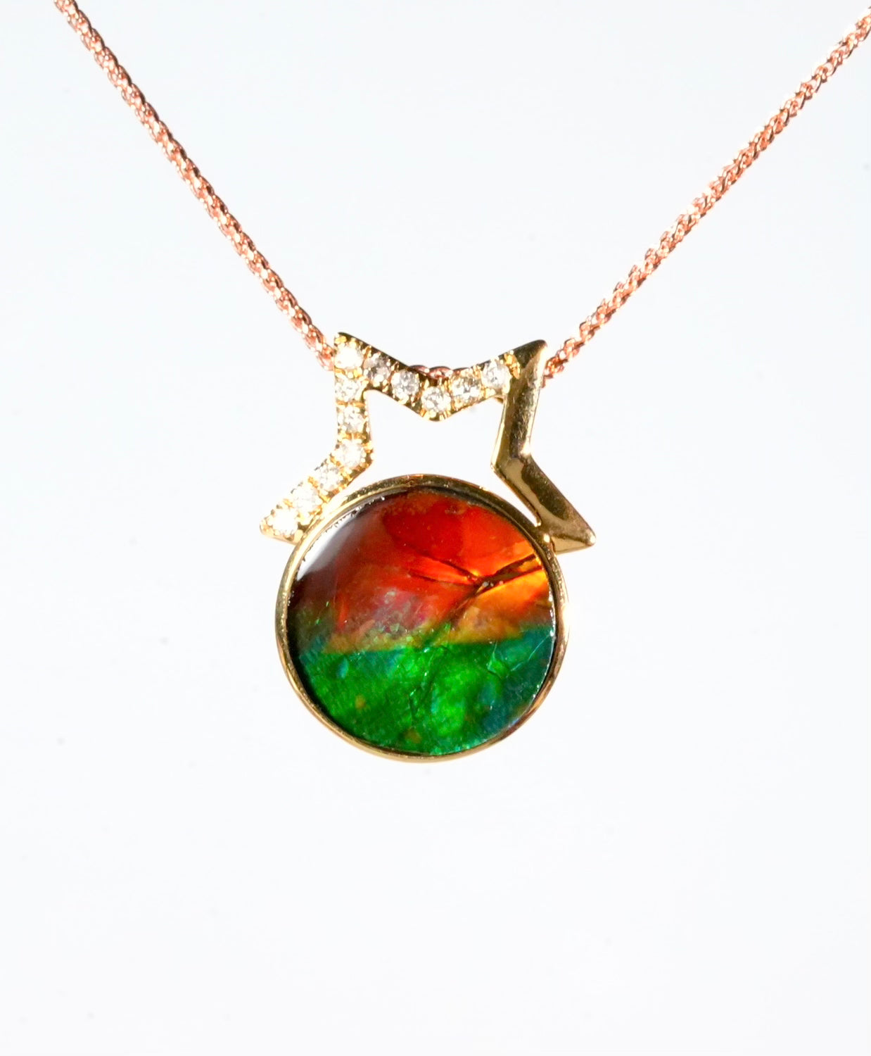 Canadian Ammolite Star Pendant 18K Gold Natural Stone #2746