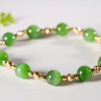 14k 8mm Chatoyant Siberian Jade Starry Bracelet #2591-2