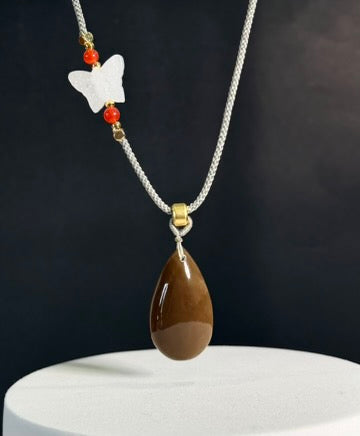 Hetian Jade Sugar Honey Jade Waterdrop Pendant Natural Jade 30mm #1579