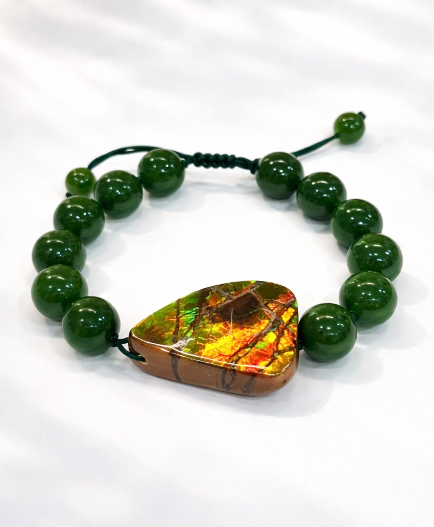 Canadian Ammolite Bracelet Canadian Polar Jade Bracelet Natural Stone #1209