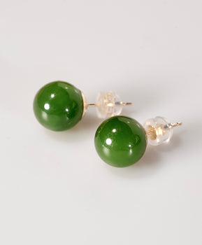 Siberian Jade Ear Studs 14K Gold 10mm Pair Natural Jade #2966
