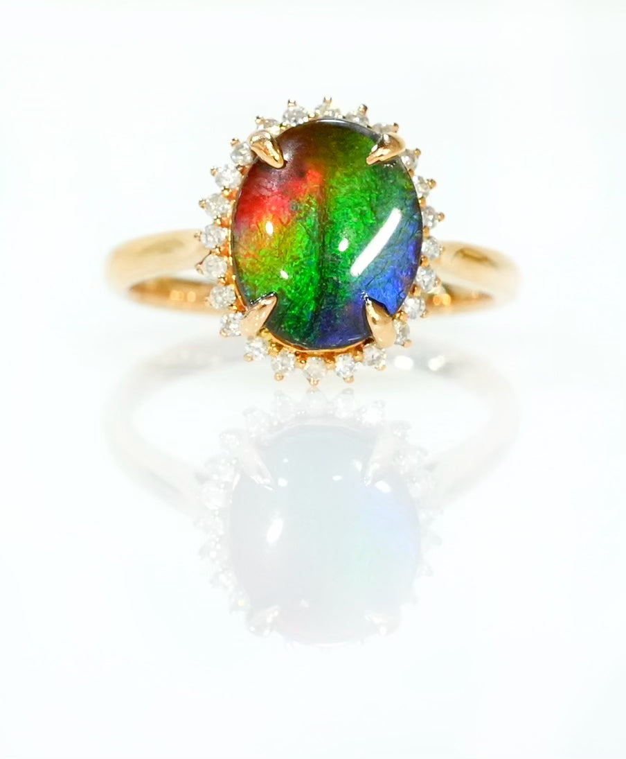 18k Diamond Ribbon Ammolite Ring #2092