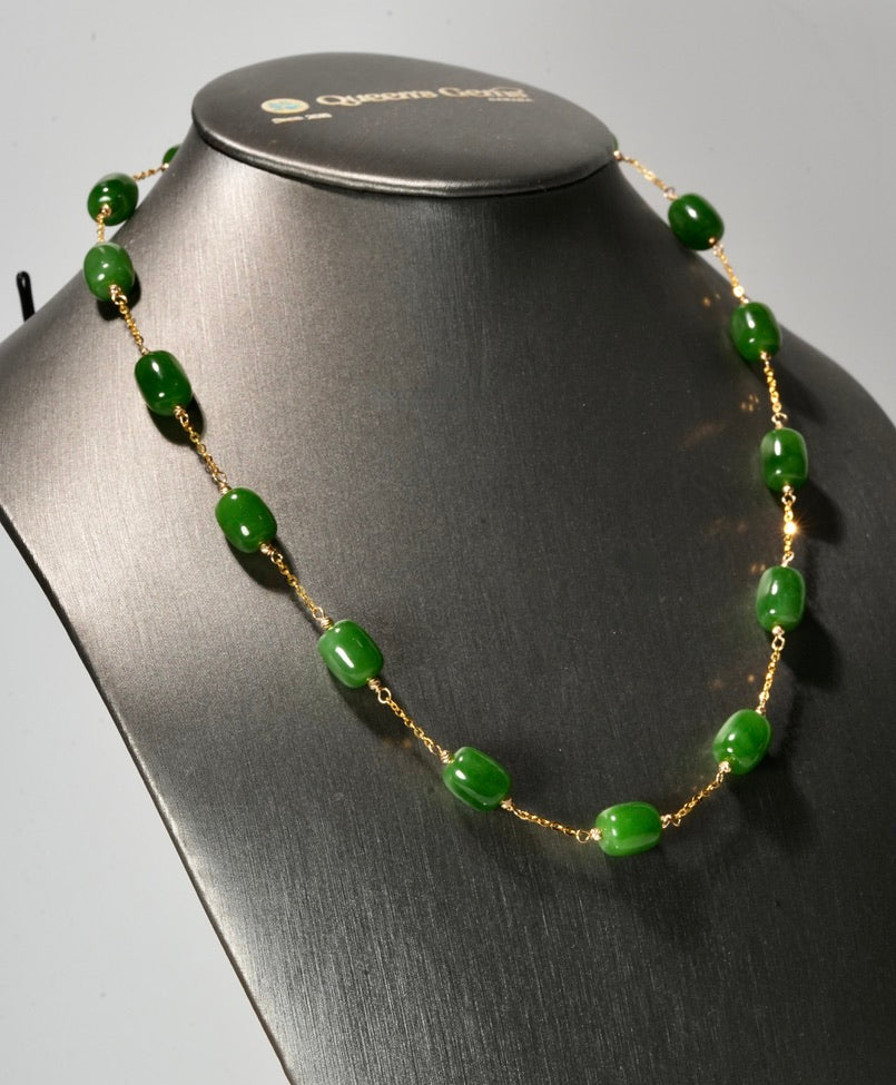 18K Imperial Green Siberian Jade Necklace #2915