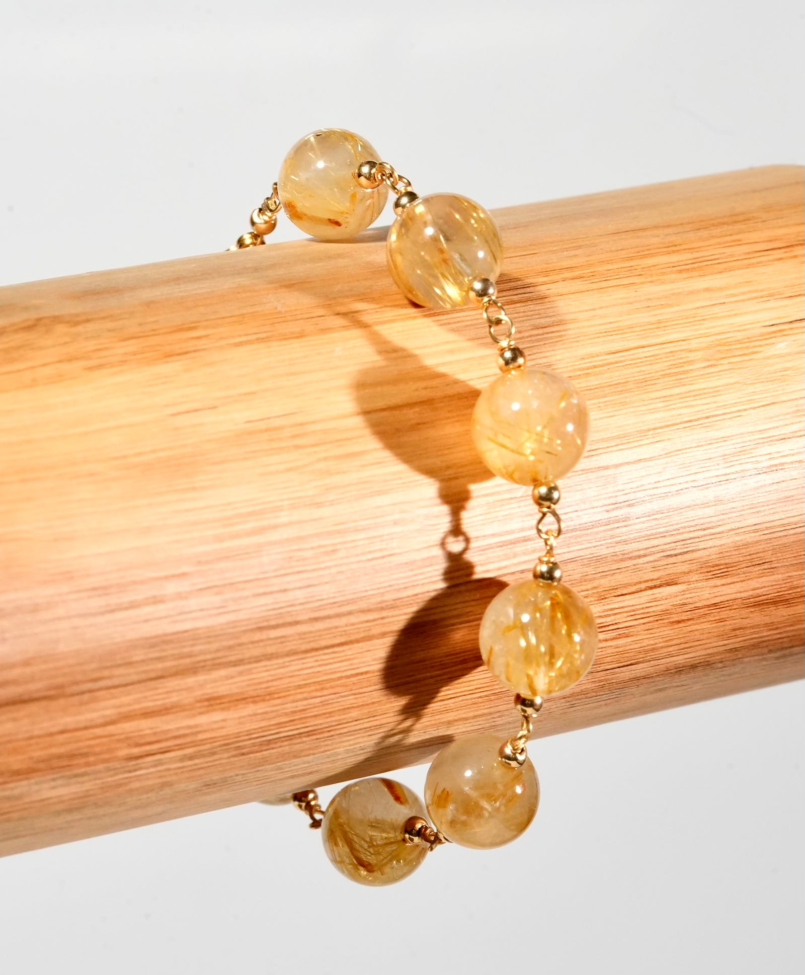 10 mm Rutilated Gold Quartz Starry Bracelet #3043