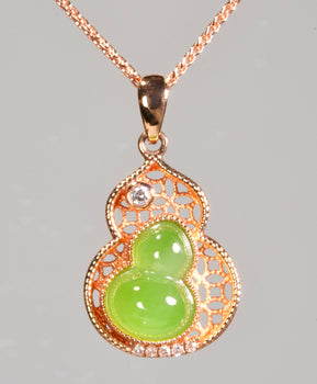 Siberian Jade Gourd Pendant 18K Gold Natural Jade #2931