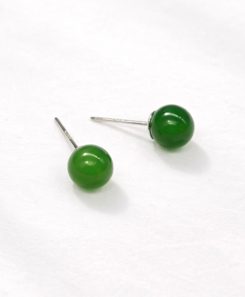 Canadian Polar Jade Ear Studs Sungreen 925 Silver Natural Jade 6mm #1497
