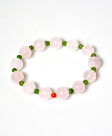 Spring Spark Polar Jade Rose Quartz Pink Crystal Bracelet #3065
