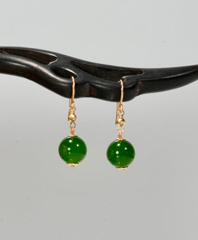 Siberian Jade Ball Earrings 18K Gold Natural Jade #2848