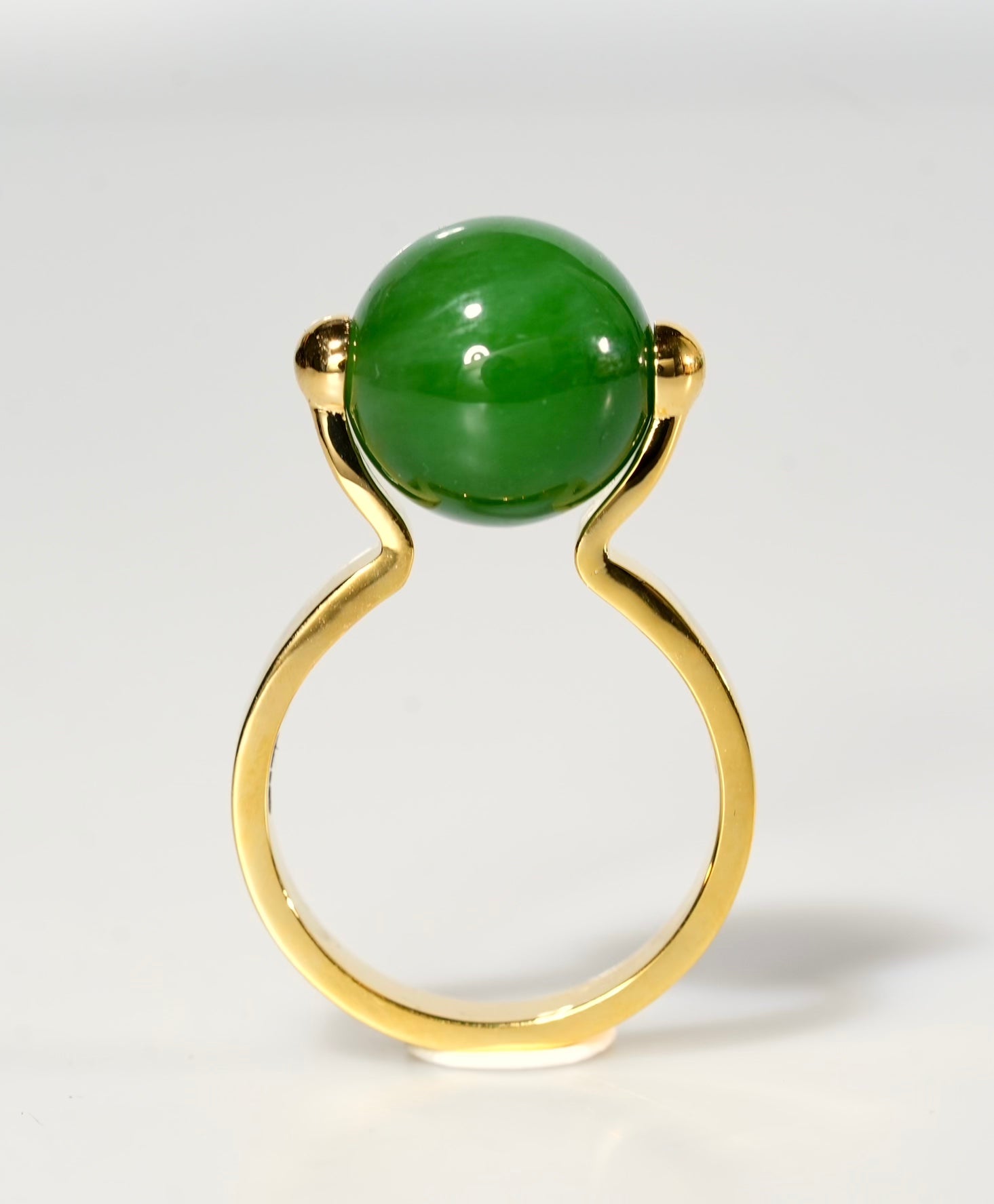 18K 12mm Lucky Bead Jade Ring #2894