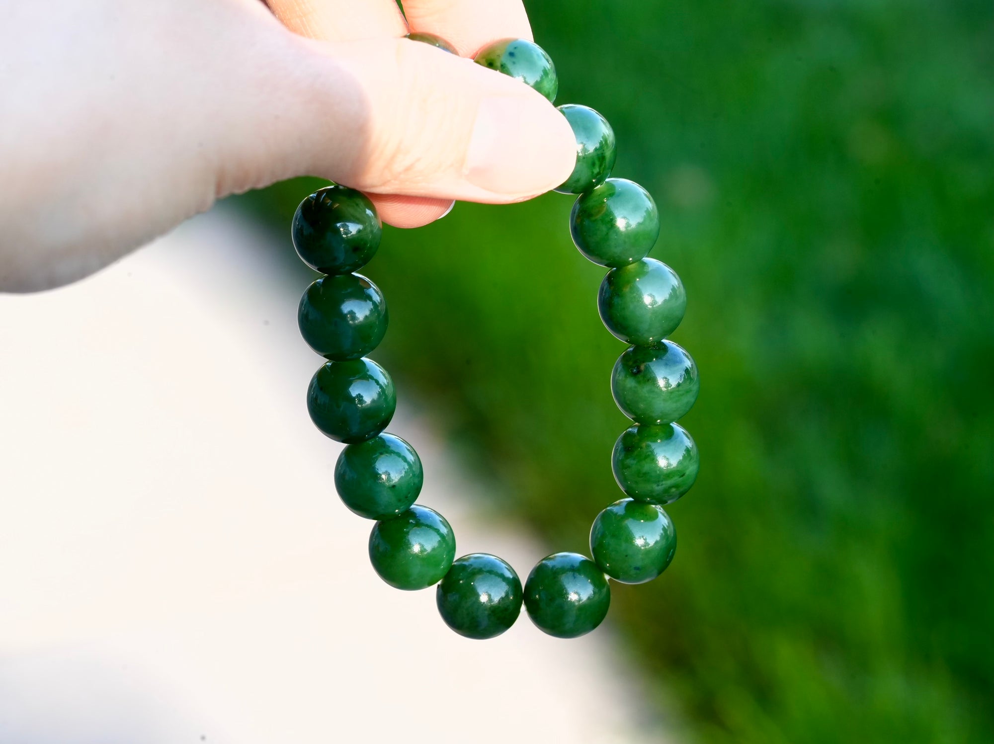 Top Grade River Jade Polar Jade Beaded Bracelet 12mm Natural Jade #3078
