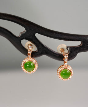 Siberian Jade Diamond Earrings Natural Jade #2936