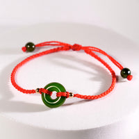 Siberian Jade PI Peace Buckle Red Cord Bracelet #1350