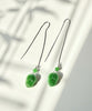 Siberian Jade Leaf Earrings Long Dangle 14K Gold Natural Jade #1884