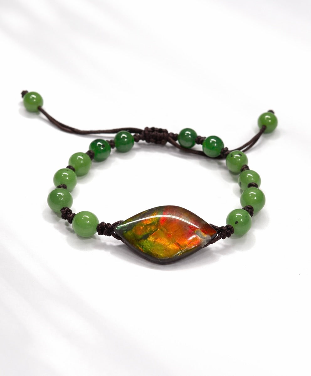 Canadian Ammolite Bracelet Siberian Jade Bracelet Natural Stone #1207