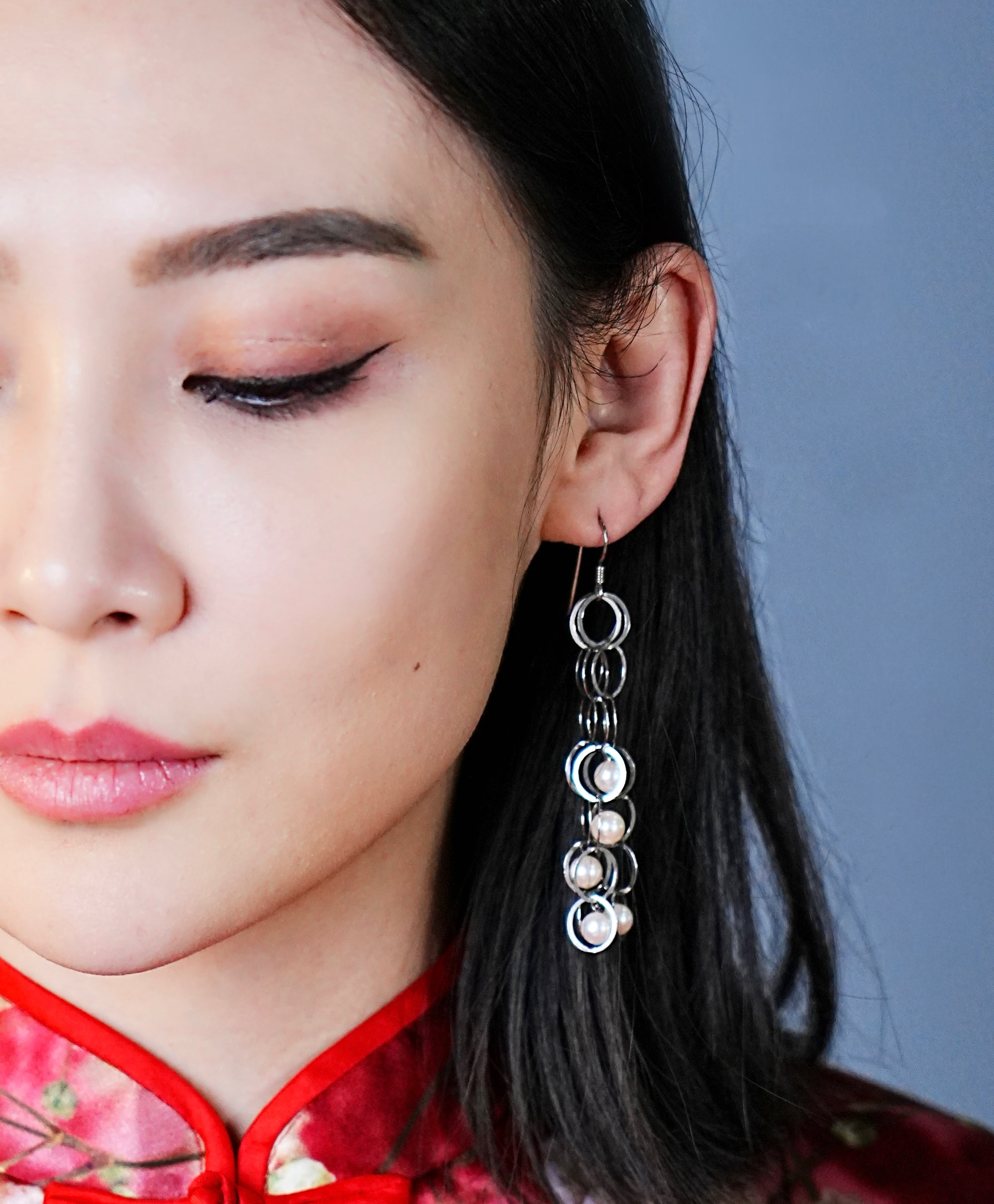 Akoya Long Chain Pearl Earrings #1617