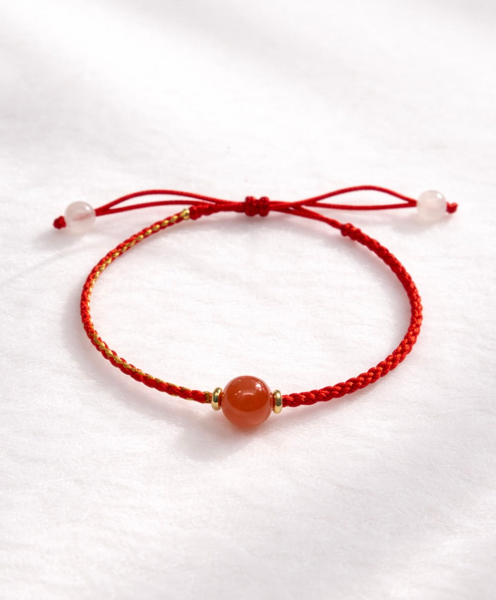 Red Carnelian Hetian White Jade Red Cord Bracelet #1457