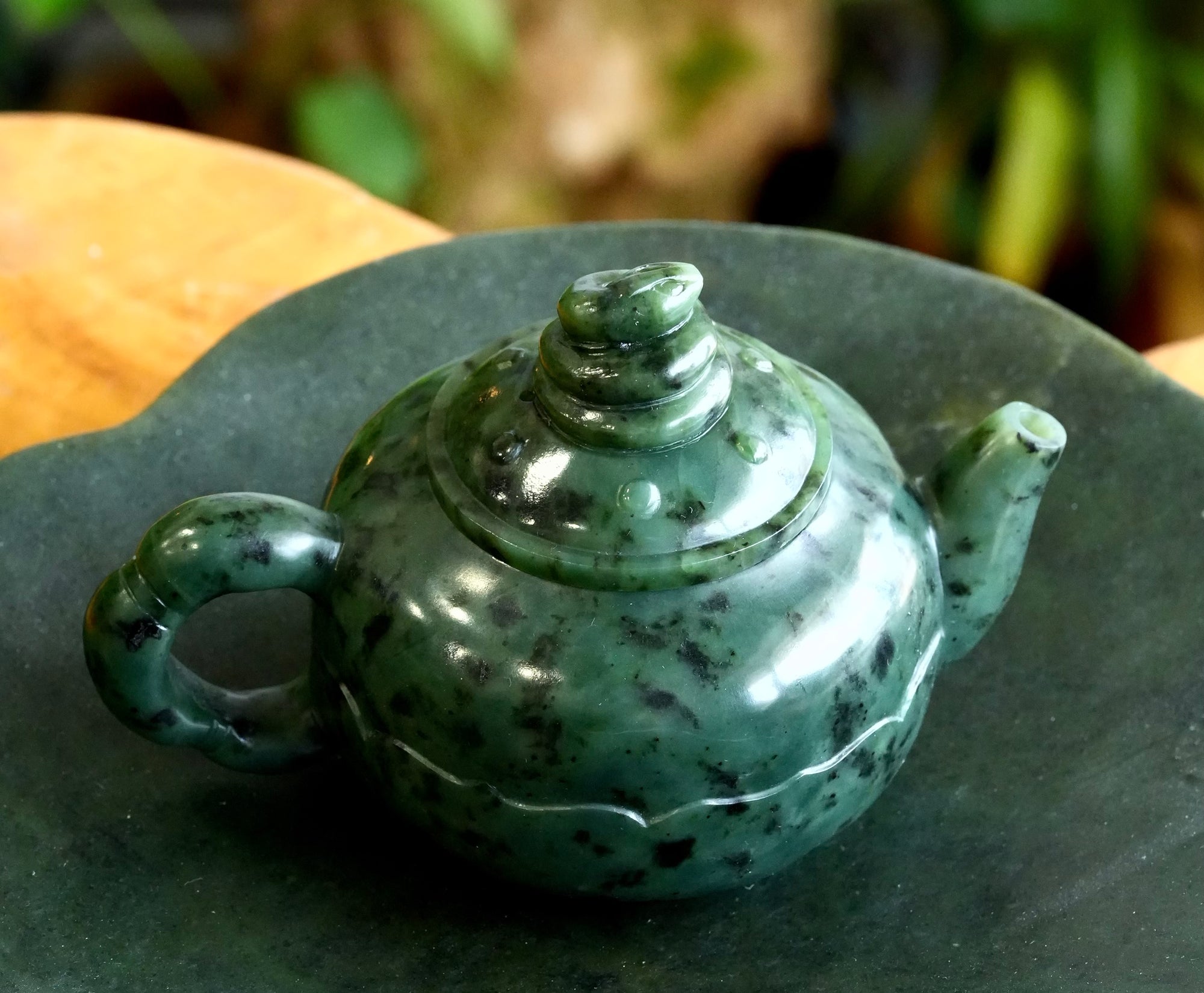 Master-Carved Canadian Jade Snake Teapot #2995