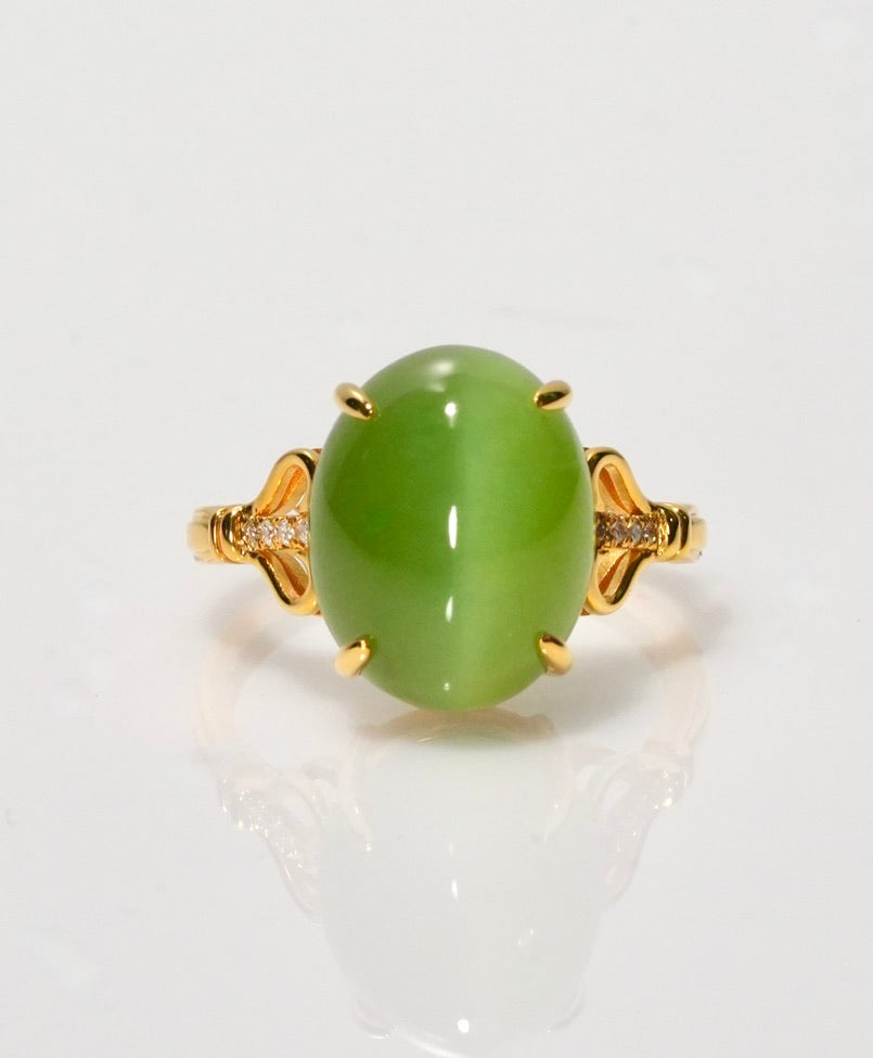 18K Chatoyant Siberian Jade Ring #2817