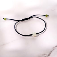 6mm Eternal Fortune White Jade Black Cord Bracelet #3082